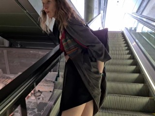 First-time voyeur plays with her pussy in an Amsterdam Metro Station