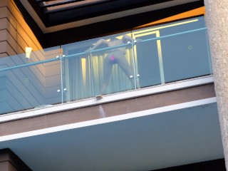 She Caught me when I Spy her riding a big dildo and Squirting in balcony